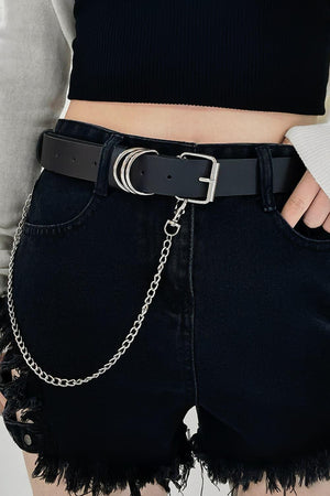 Alloy Chain Accent Womens Black Leather Belt - MXSTUDIO.COM