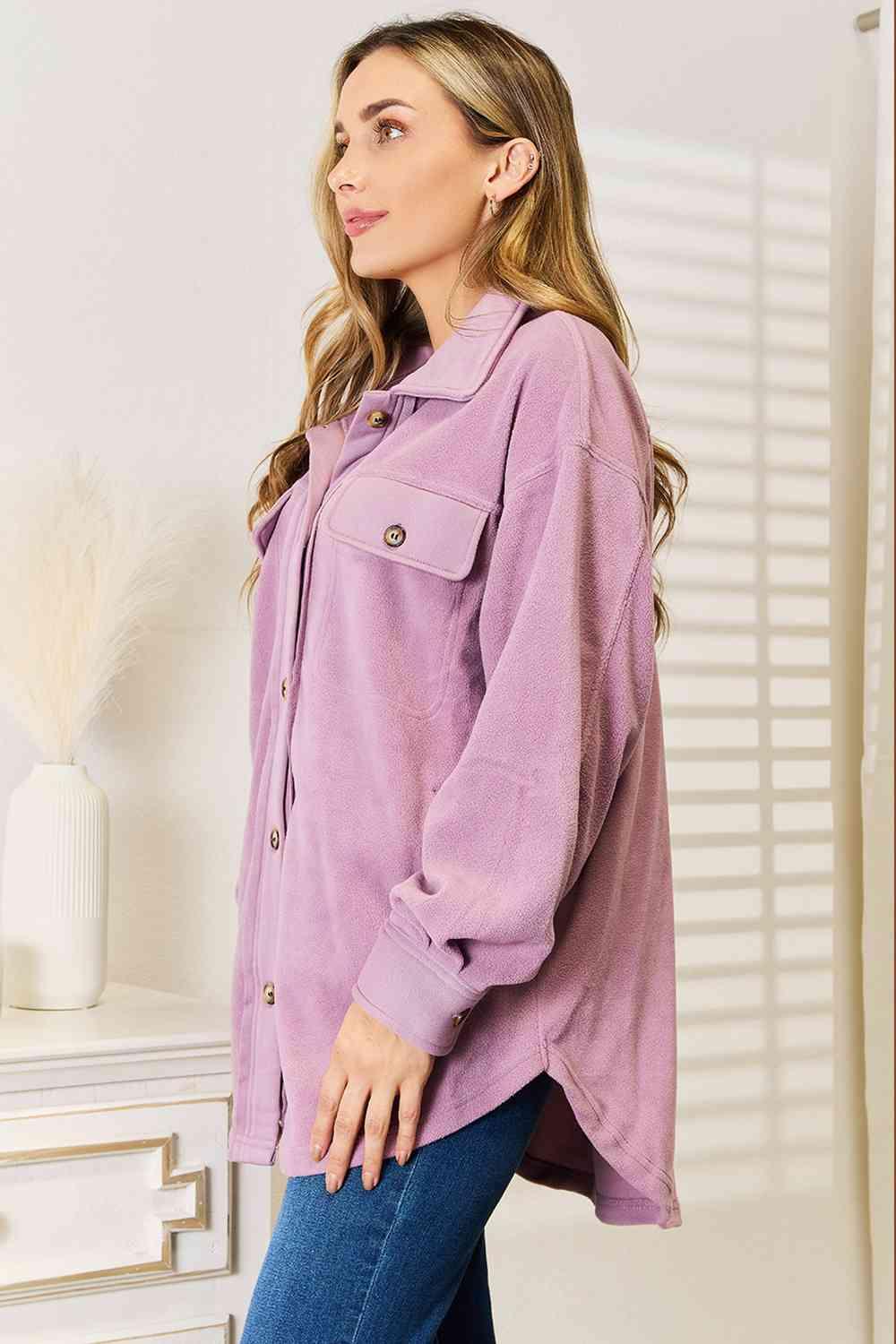 Button Down Lavender Plus Size Women Shacket - MXSTUDIO.COM