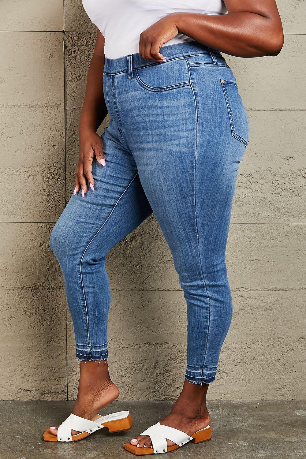 High Waisted Plus Size Pull On Skinny Jeans - MXSTUDIO.COM