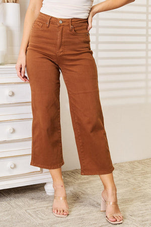Caramel Brown Cropped Plus Size Straight Leg Jeans - MXSTUDIO.COM