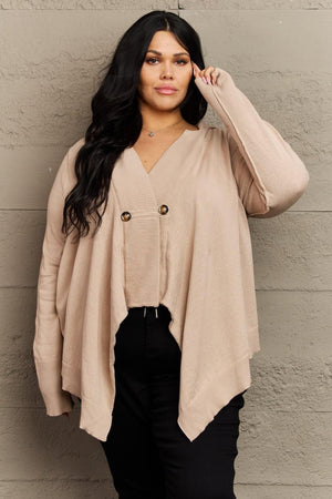 Double-Breasted Sharkbite Hem Plus Size Hooded Cardigan - MXSTUDIO.COM