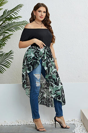 Contrast Asymmetrical Hem Plus Size Off The Shoulder Dress - MXSTUDIO.COM