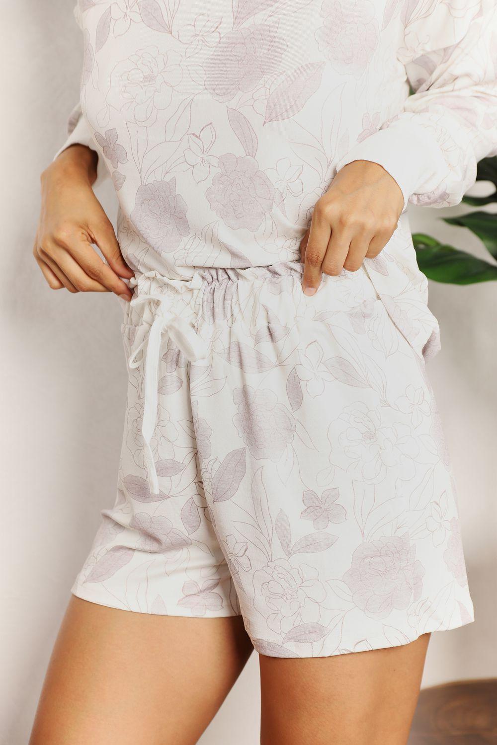 Floral Top And Shorts Plus Size Loungewear Set - MXSTUDIO.COM