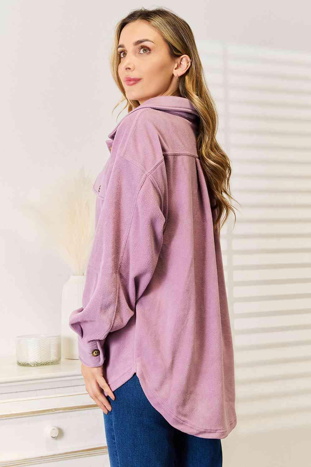 Button Down Lavender Plus Size Women Shacket - MXSTUDIO.COM