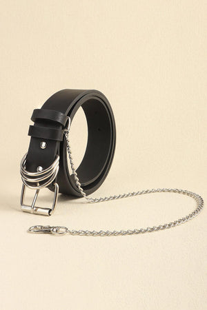 Alloy Chain Accent Womens Black Leather Belt - MXSTUDIO.COM
