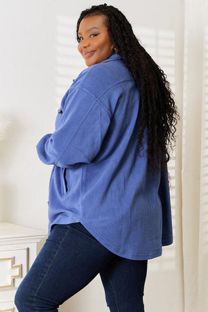 Dusty Blue Button Down Plus Size Shacket - MXSTUDIO.COM