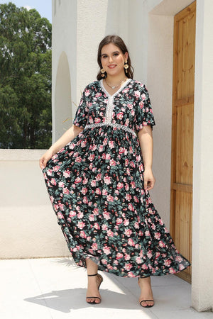 Glamorous You Plus Size V Neck Floral Maxi Dress - MXSTUDIO.COM