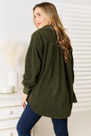 Army Green Button Down Plus Size Shacket - MXSTUDIO.COM