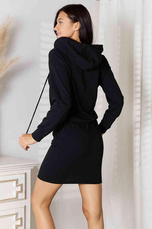 Long Sleeve Black Plus Size Hooded Dress - MXSTUDIO.COM