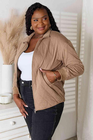 Practical Mocha Women's Plus Size Zip Up Jacket - MXSTUDIO.COM