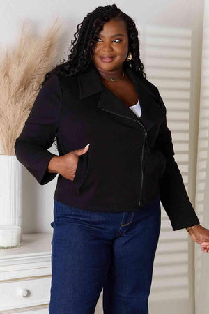 Fashion Meet Zip-Up Plus Size Black Jacket - MXSTUDIO.COM