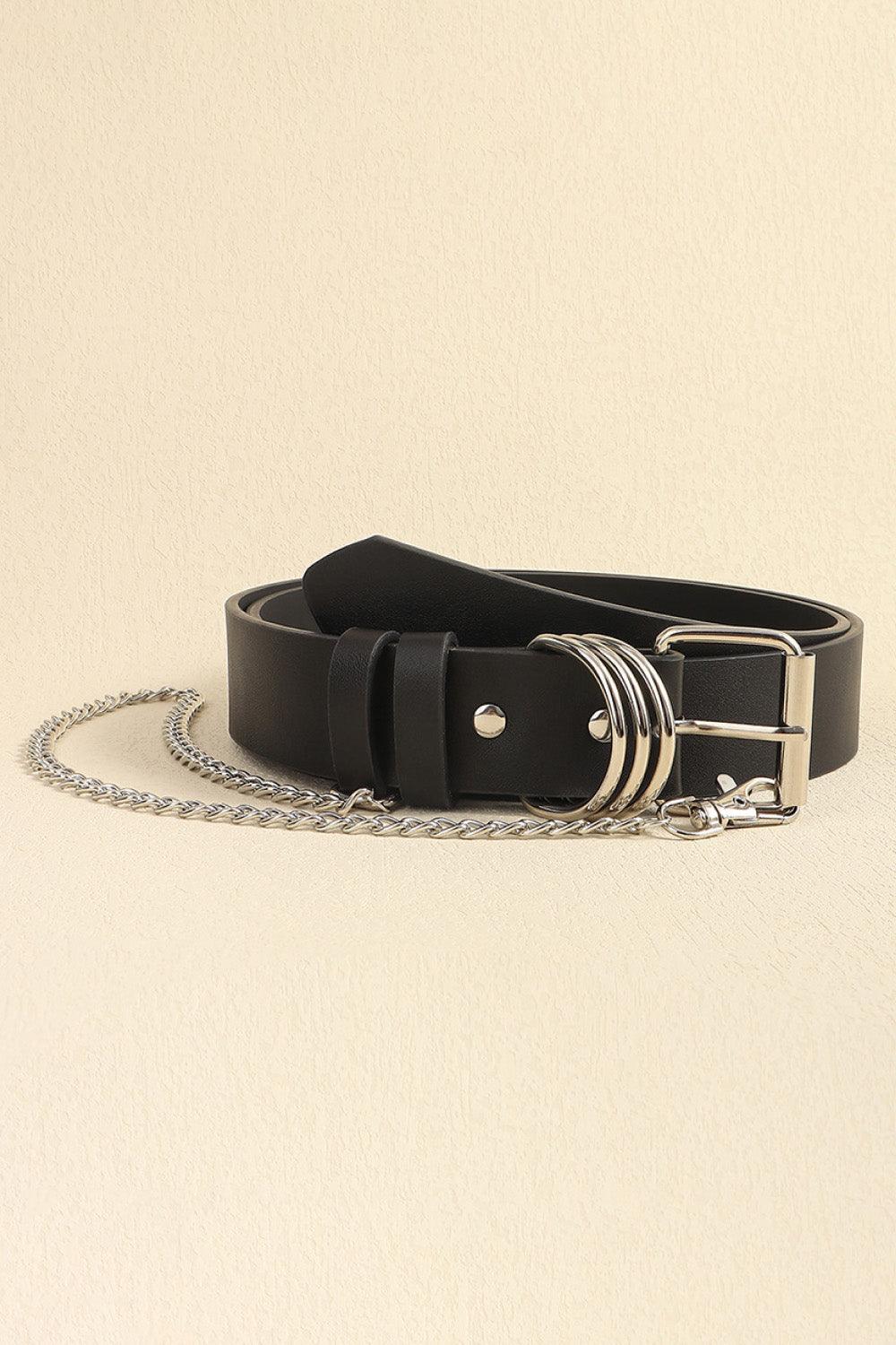 Alloy Chain Accent Womens Black Leather Belt - MXSTUDIO.COM