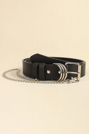 Alloy Chain Accent Womens Black Leather Belt - MXSTUDIO.COM