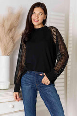 Semi Sheer Long Sleeve Plus Size Black Blouse - MXSTUDIO.COM