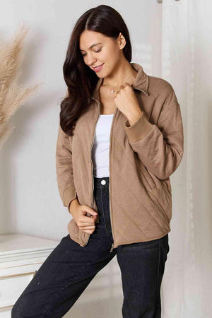 Practical Mocha Women's Plus Size Zip Up Jacket - MXSTUDIO.COM