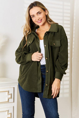 Army Green Button Down Plus Size Shacket - MXSTUDIO.COM