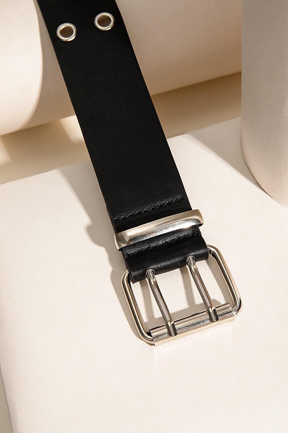 Double Row Black Leather Grommet Belt - MXSTUDIO.COM