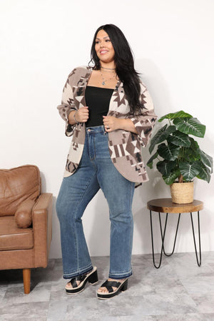 Aztec Pattern Mocha Plus Size Open Front Cardigan - MXSTUDIO.COM