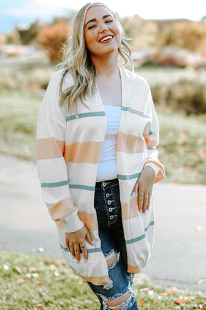 Artistic Impression Open Front Plus Size Striped Cardigan - MXSTUDIO.COM