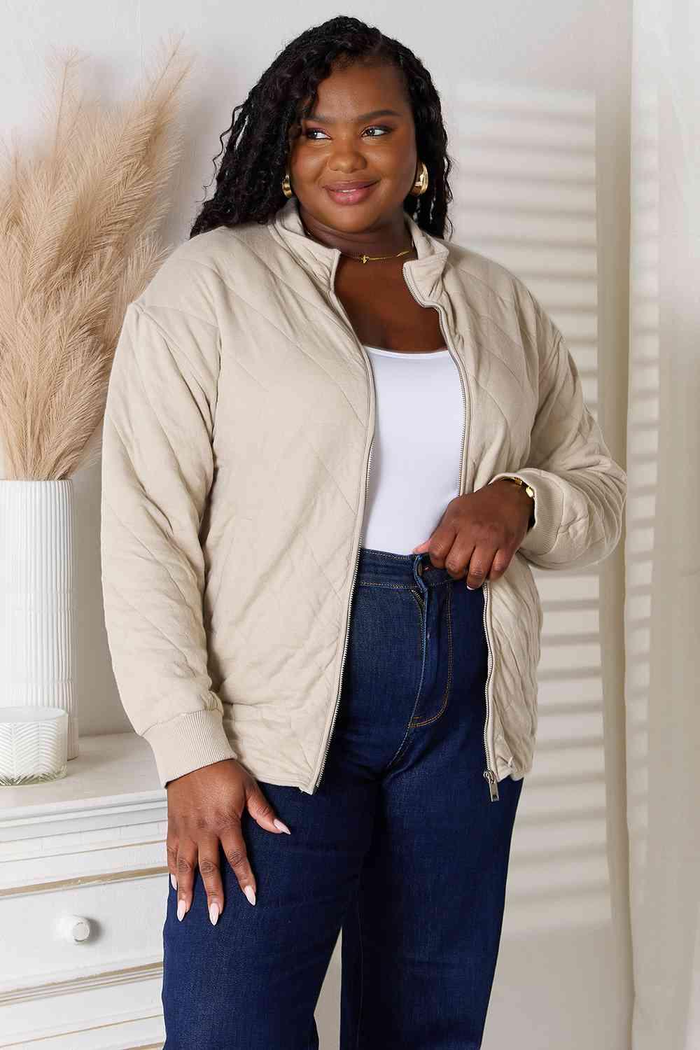 Guarantee Coziness Plus Size Zip-Up Jacket - MXSTUDIO.COM