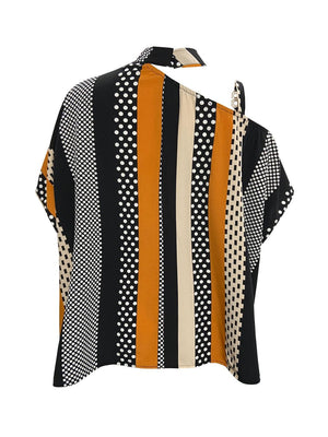 a black, white, and orange striped shirt