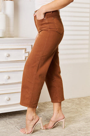 Caramel Brown Cropped Plus Size Straight Leg Jeans - MXSTUDIO.COM