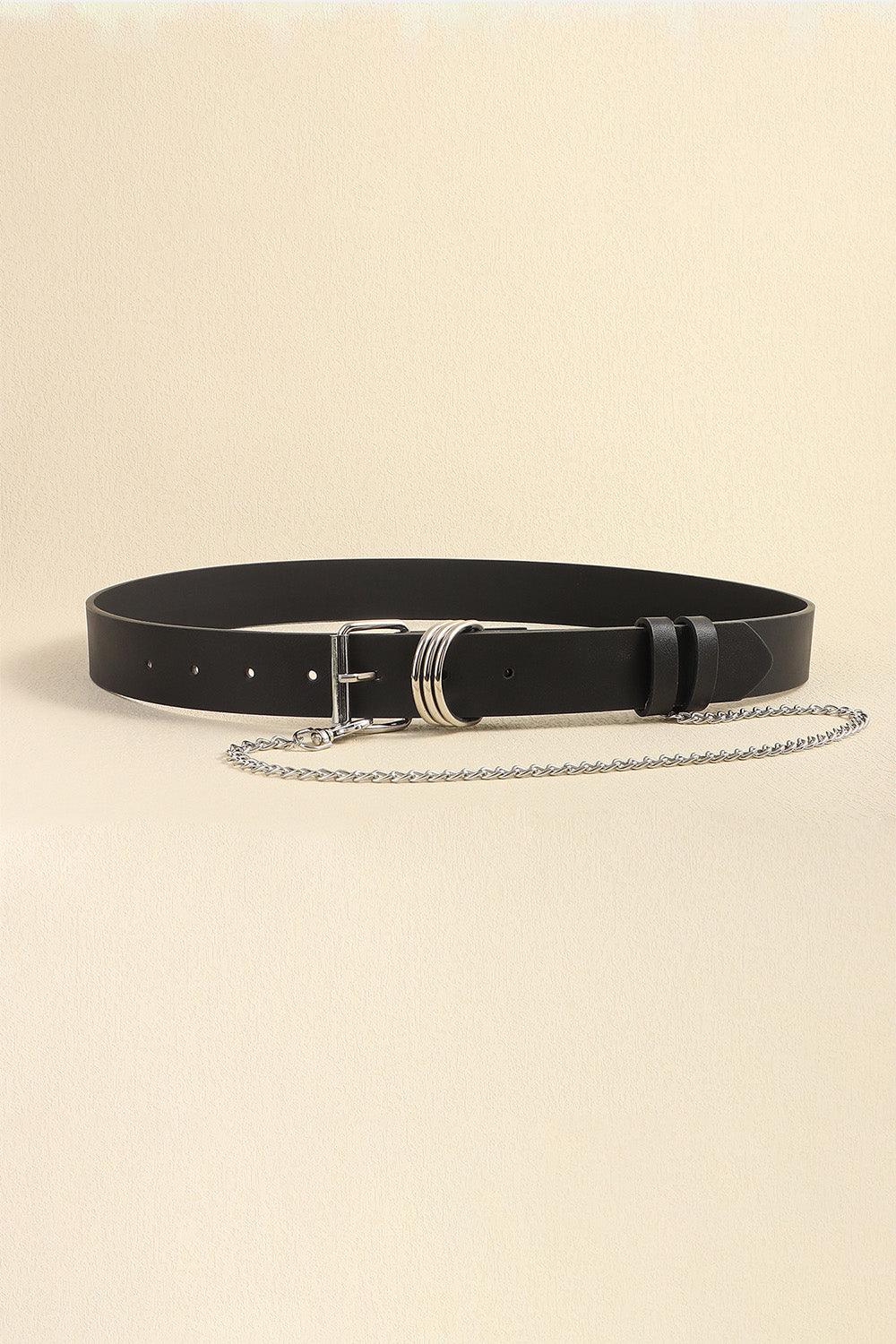 Alloy Chain Accent Womens Black Leather Belt - MXSTUDIO.COM