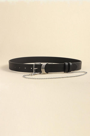 Alloy Chain Accent Womens Black Leather Belt - MXSTUDIO.COM