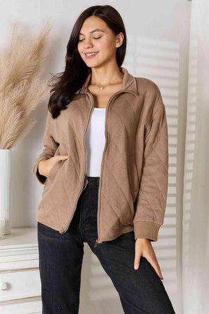 Practical Mocha Women's Plus Size Zip Up Jacket - MXSTUDIO.COM