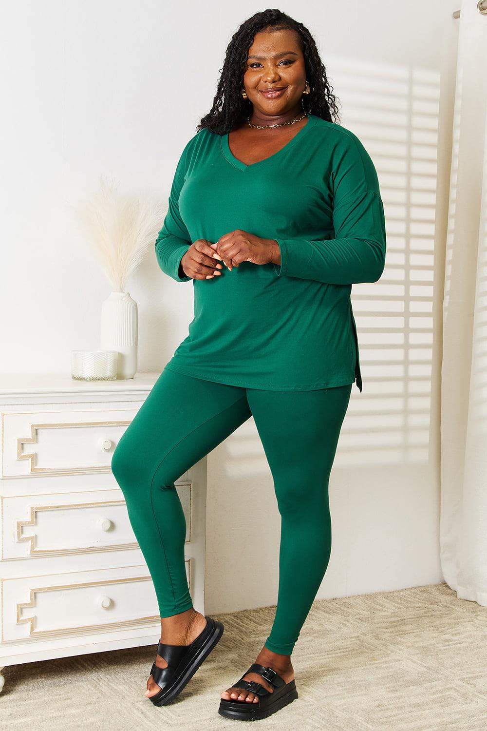 Flawless Fit Dark Green Plus Size Loungewear Sets - MXSTUDIO.COM