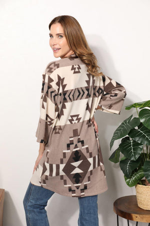 Aztec Pattern Mocha Plus Size Open Front Cardigan - MXSTUDIO.COM