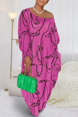 a woman in a pink dress holding a green purse